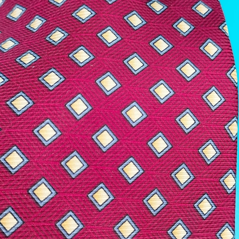 Park Avenue by Warner Geometric Patterned Tie Necktie Red Yellow Square Woven